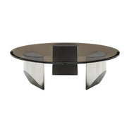 Black Glass Round Silver Steel Three Leg Coffee Table