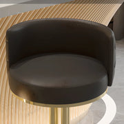 Black-Gold Round Leather Metal Pedestal Bar Stools