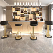 Black-Gold Round Leather Metal Pedestal Bar Stools