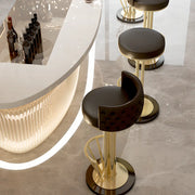 Black-Gold Round Leather Metal Pedestal Bar Stools