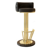 Black-Gold Round Leather Metal Pedestal Bar Stools