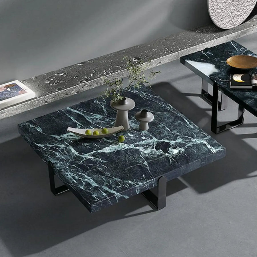 Black Green Square Marble Stainless Steel Coffee Table