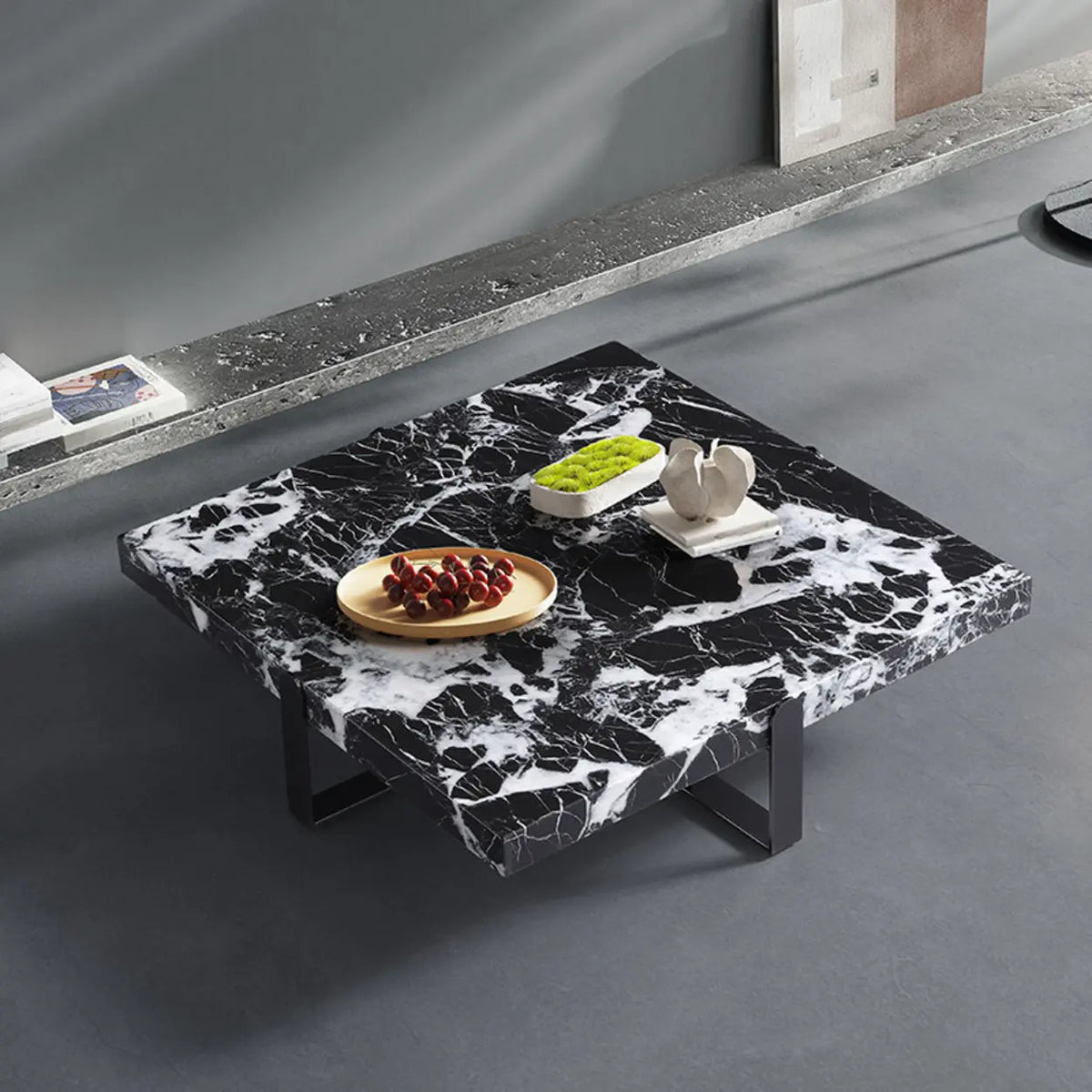 Black Green Square Marble Stainless Steel Coffee Table