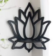 Black Wooden Lotus Corner Wall Shelf