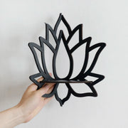 Black Wooden Lotus Corner Wall Shelf