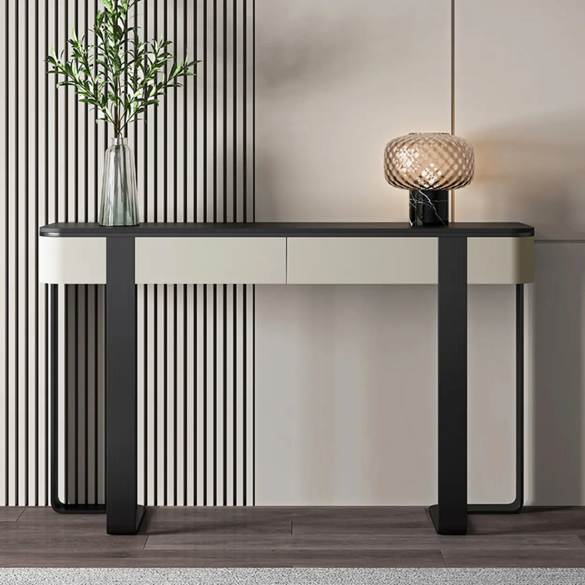 Black Metal Rectangular Console Table with Drawers