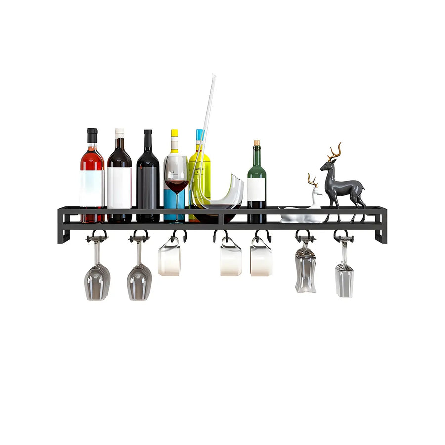 Black Minimalist Iron Floating Wall Mount Holder Wine Rack