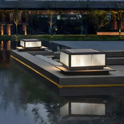 Black Modern Rectangular Metal Outdoor Solar Pillar Light