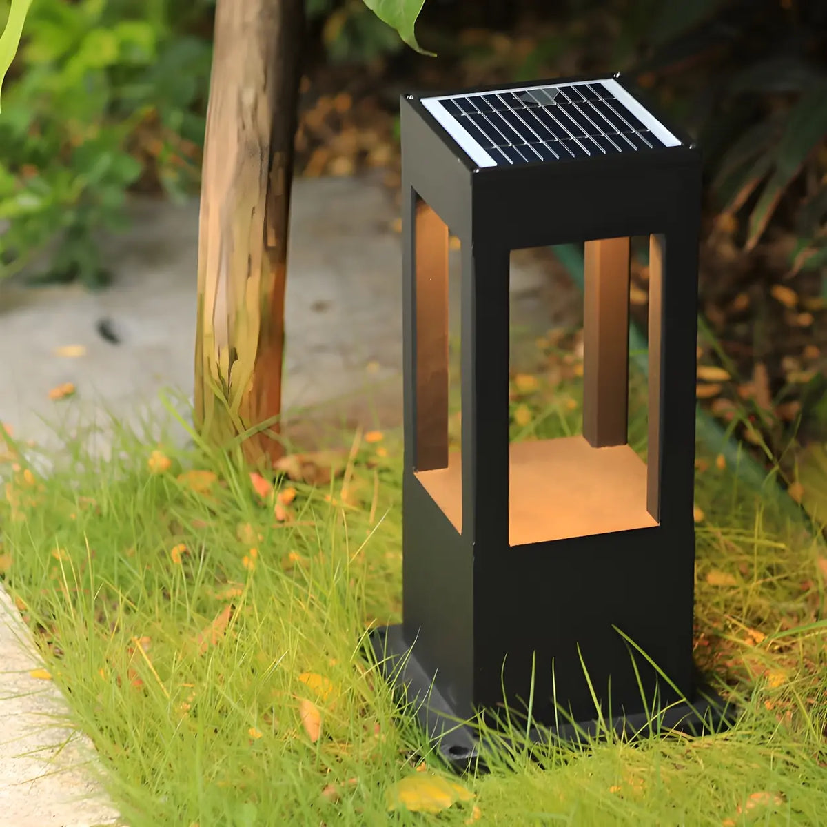 Black Modern Solar LED Black Outdoor Pathway Pillar Post Light