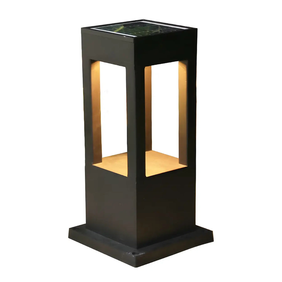 Black Modern Solar LED Black Outdoor Pathway Pillar Post Light