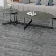 Black Oval Stone Coffee Table with Steel Cross Legs