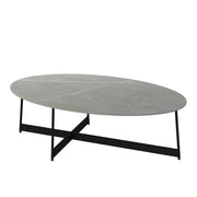 Black Oval Stone Coffee Table with Steel Cross Legs