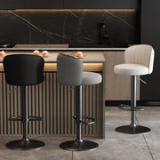 Black Round Leather Bar Stool with Adjustable Metal Frame