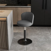 Black Round Leather Bar Stool with Adjustable Metal Frame