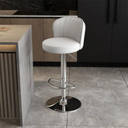Black Round Leather Bar Stool with Adjustable Metal Frame