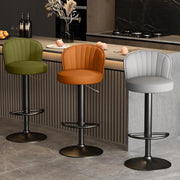Black Round Leather Bar Stool with Adjustable Metal Frame