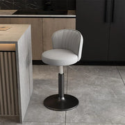 Black Round Leather Bar Stool with Adjustable Metal Frame