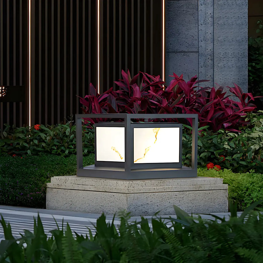 Black Square Metal Frame Outdoor Garden Solar Pillar Light