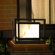 Black Square Metal Frame Outdoor Garden Solar Pillar Light