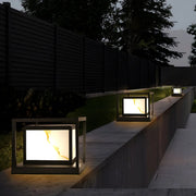 Black Square Metal Frame Outdoor Garden Solar Pillar Light