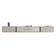 Black Stone Floating Mount Drawers Shelves TV Stand
