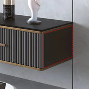 Black Stone Floating Mount Drawers Shelves TV Stand