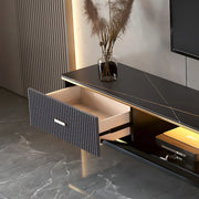 Black Stone Floating Mount Drawers Shelves TV Stand