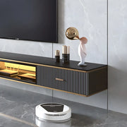 Black Stone Floating Mount Drawers Shelves TV Stand