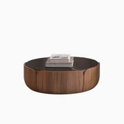 Black Stone Round Brown Wood Base Storage Coffee Table