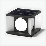 Black Unique Cubic Metal Outdoor Solar Table Pillar Light