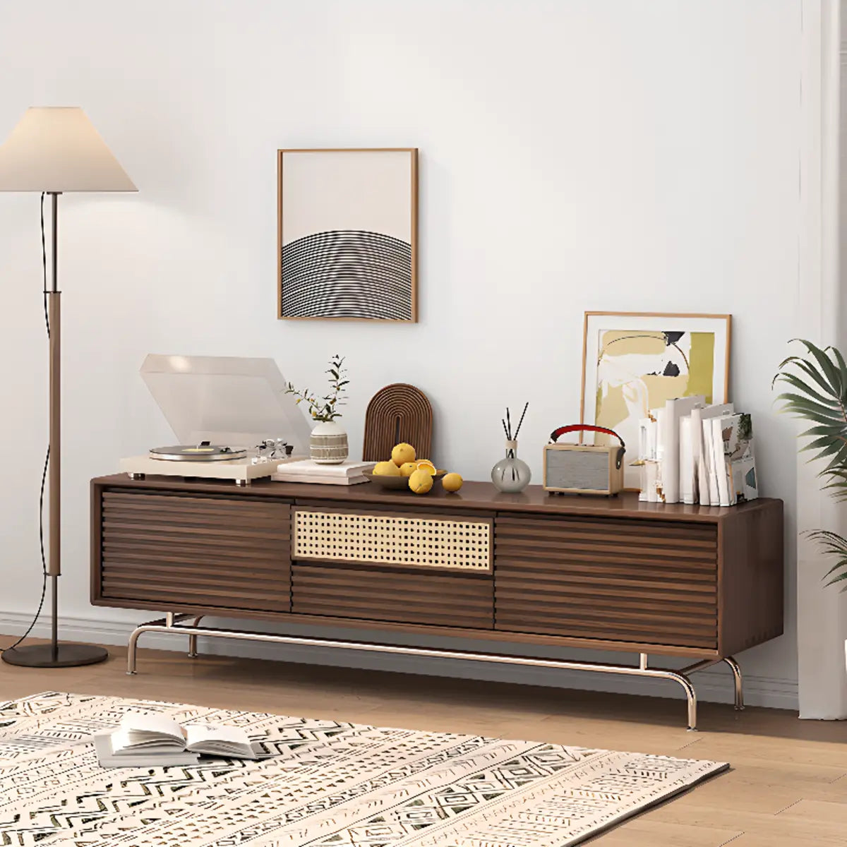 Black Wood Cabinet TV Stand with Stainless Steel Leg