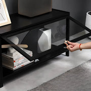 Black Wood Rectangle Display TV Stand with Cabinet
