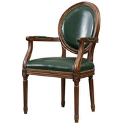 Blackish Green Nailhead Leather Arm Chair Dining Chair