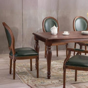 Blackish Green Nailhead Leather Arm Chair Dining Chair