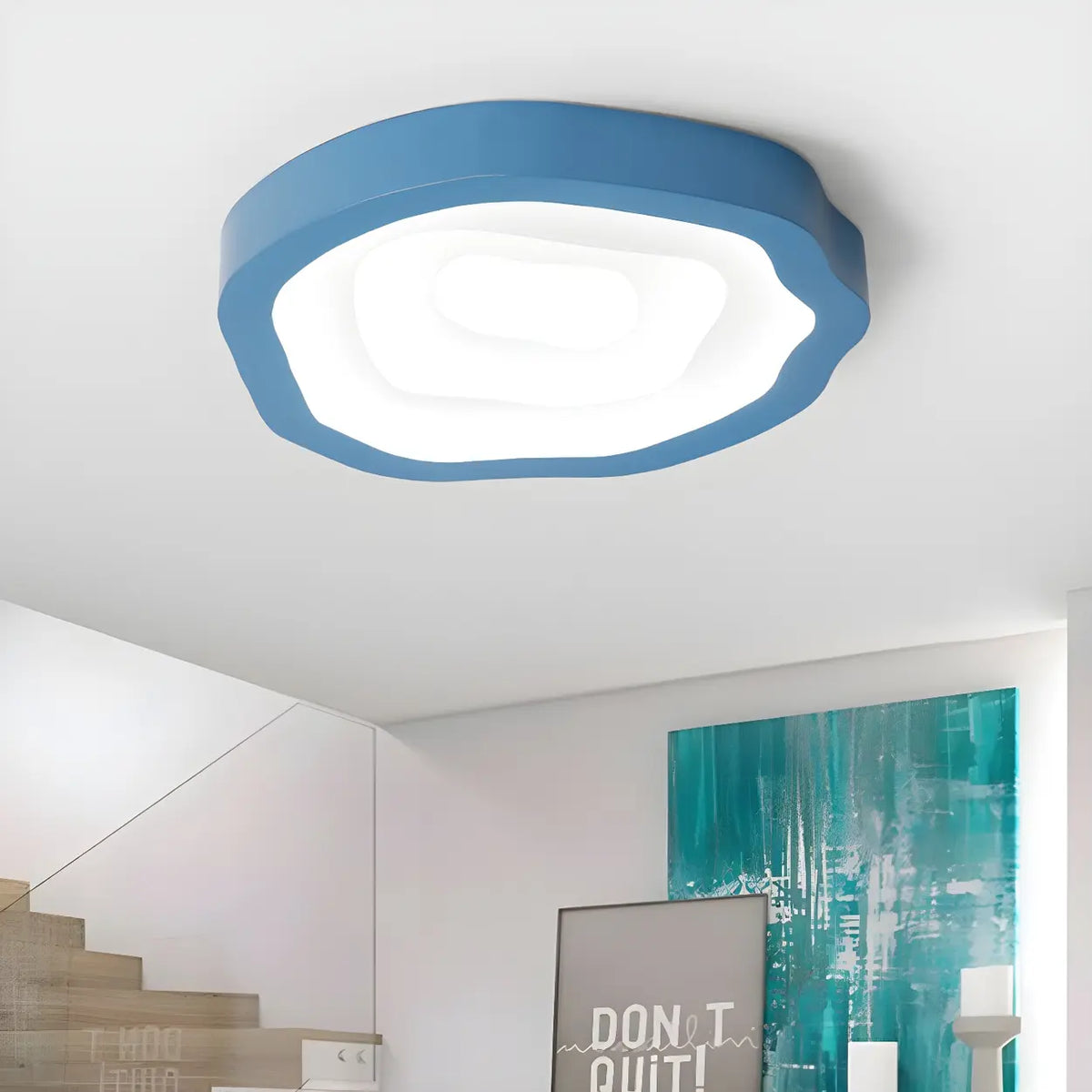 Blue Annual Rings Drum LED Flush Mount Ceiling Light