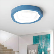 Blue Annual Rings Drum LED Flush Mount Ceiling Light