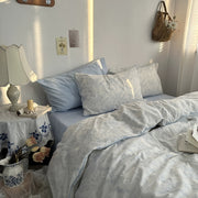 Blue Floral Line Art Bedding Duvet Cover Set