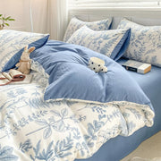 Monochrome Blue Wildflowers Print Bedding Set