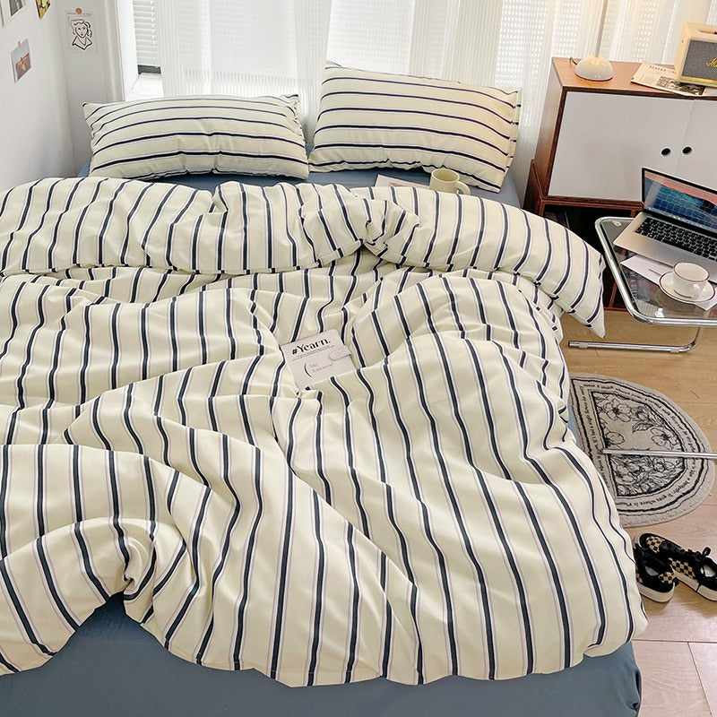 Blue Striped Minimalist Bedding Set