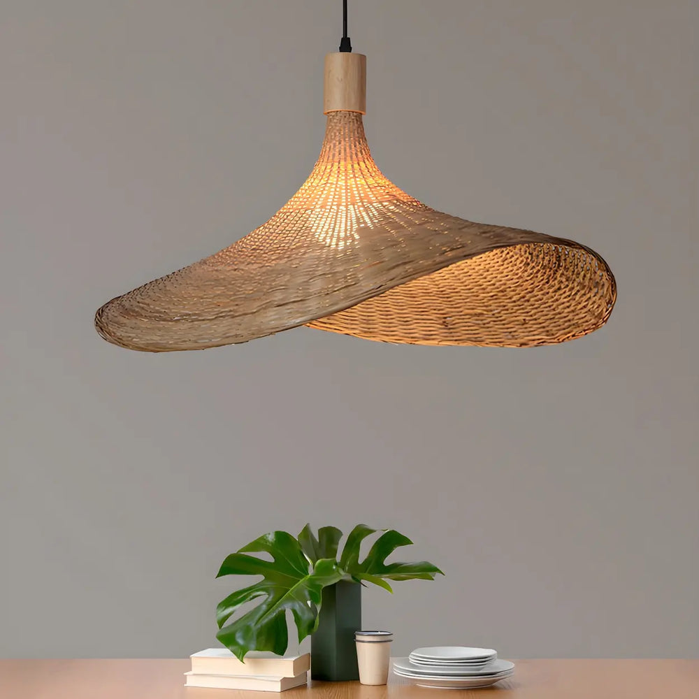 Bohemian Asymmetrical Bamboo Dining Light Beige Medium Single Pendant