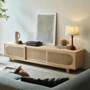Bohemian Natural Finish Wood TV Stand with Cabinet