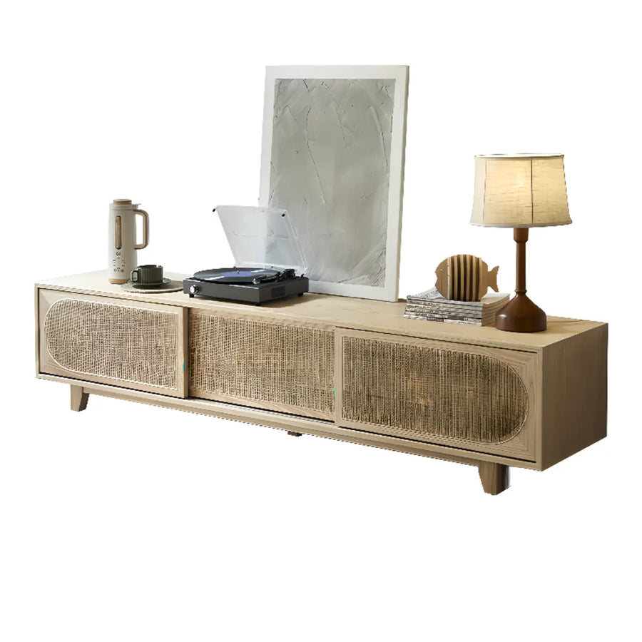 Bohemian Natural Finish Wood TV Stand with Cabinet