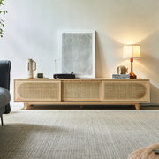 Bohemian Natural Finish Wood TV Stand with Cabinet