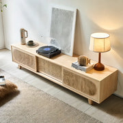 Bohemian Natural Finish Wood TV Stand with Cabinet