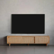 Bohemian Natural Finish Wood TV Stand with Cabinet