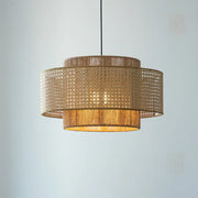 Bohemian Rustic Tiered Rattan Drum Dining Room Chandelier