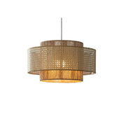 Bohemian Rustic Tiered Rattan Drum Dining Room Chandelier