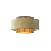 Bohemian Rustic Tiered Rattan Drum Dining Room Chandelier
