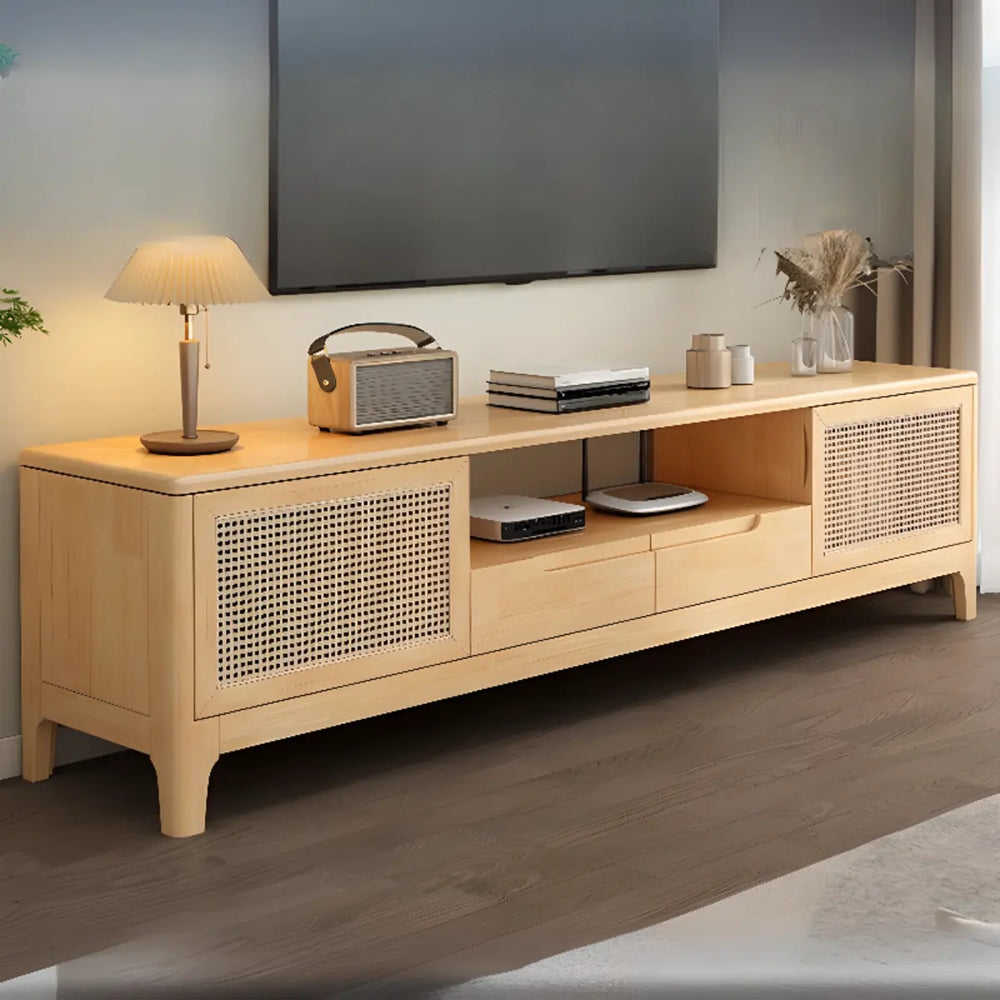 Bohemian Wood Rectangle Open Storage Cabinet TV Stand