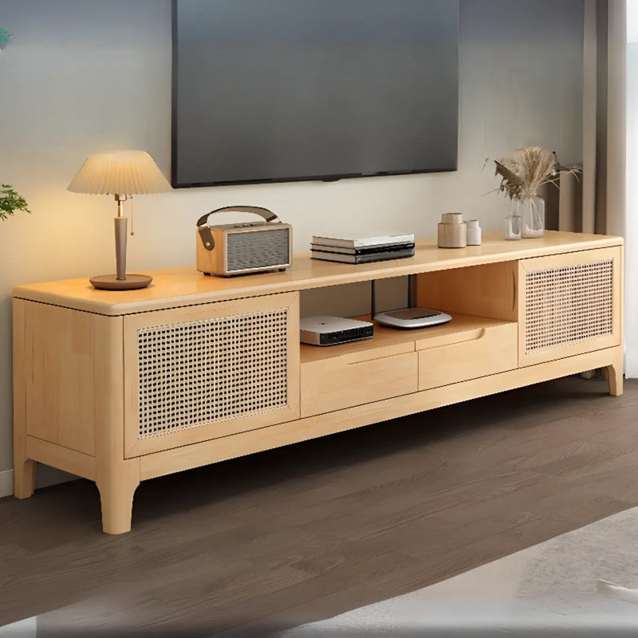 Bohemian Wood Rectangle Open Storage Cabinet TV Stand